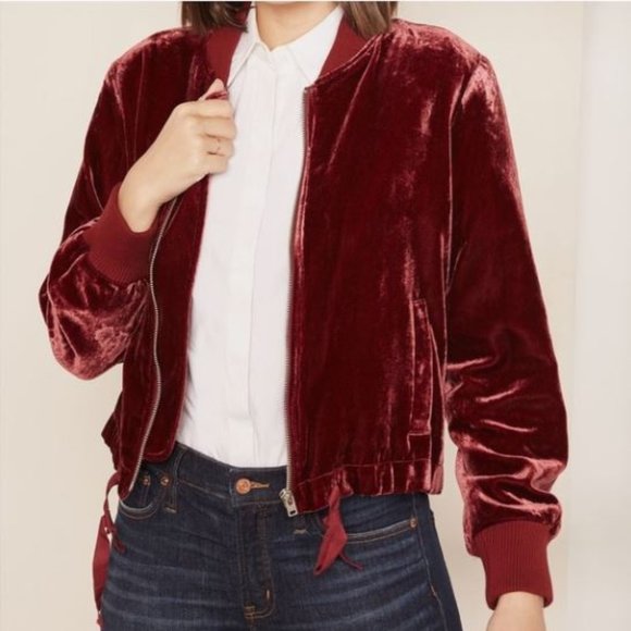 Jcrew Womens Red Velvet Bomber Jacket 